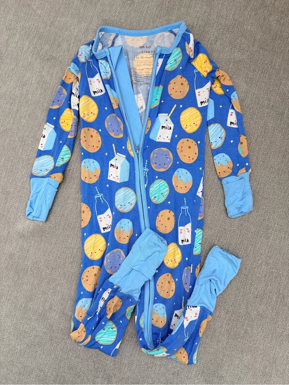 Little Sleepies Blue Cookie & Milk Print Footed Pajama Set